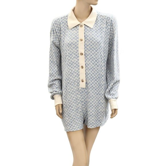 By Anthropologie Waffle Cocoon Romper Dress Printed Long Sleeve Ribbed L 276986 - Picture 4 of 8